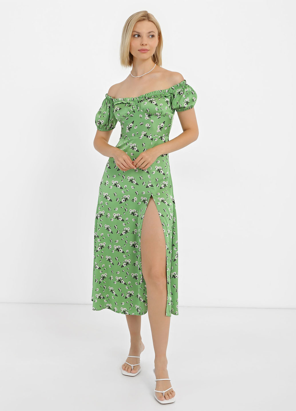 Зелена кежуал сукня з відкритими плечима Braska з квітковим принтом