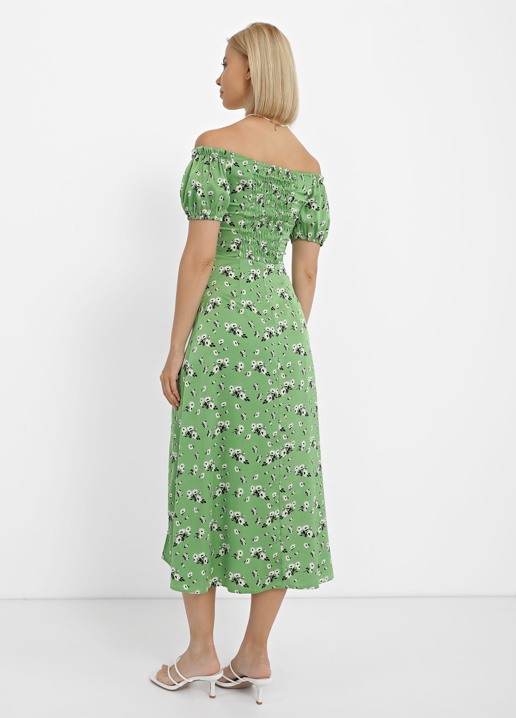 Зелена кежуал сукня з відкритими плечима Braska з квітковим принтом