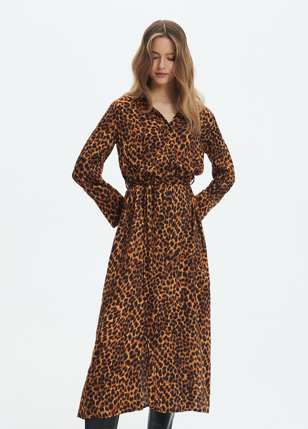 Коралловое кэжуал платье рубашка Reserved леопардовый