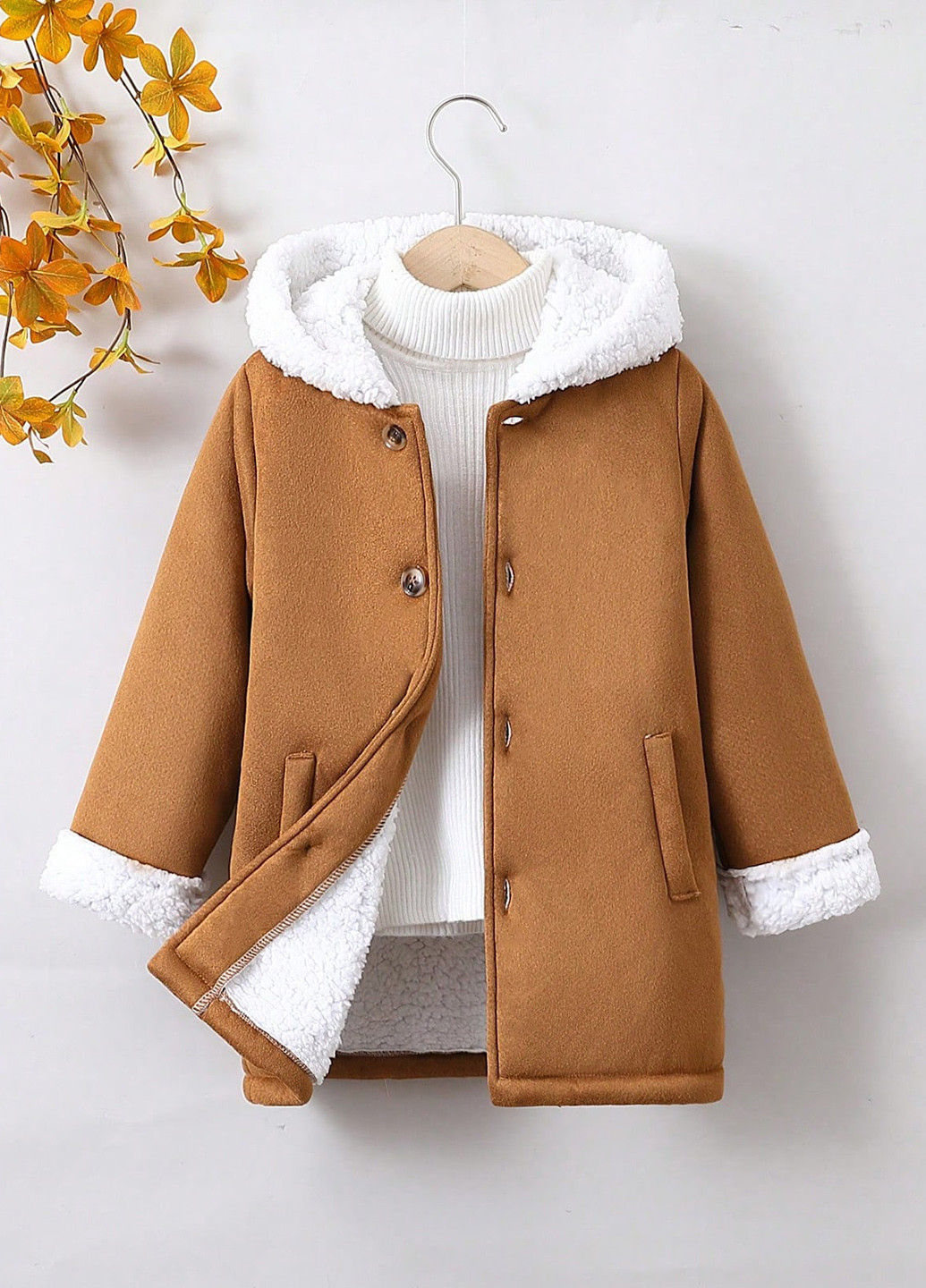 Светло-коричневое демисезонное Пальто однобортное SHEIN