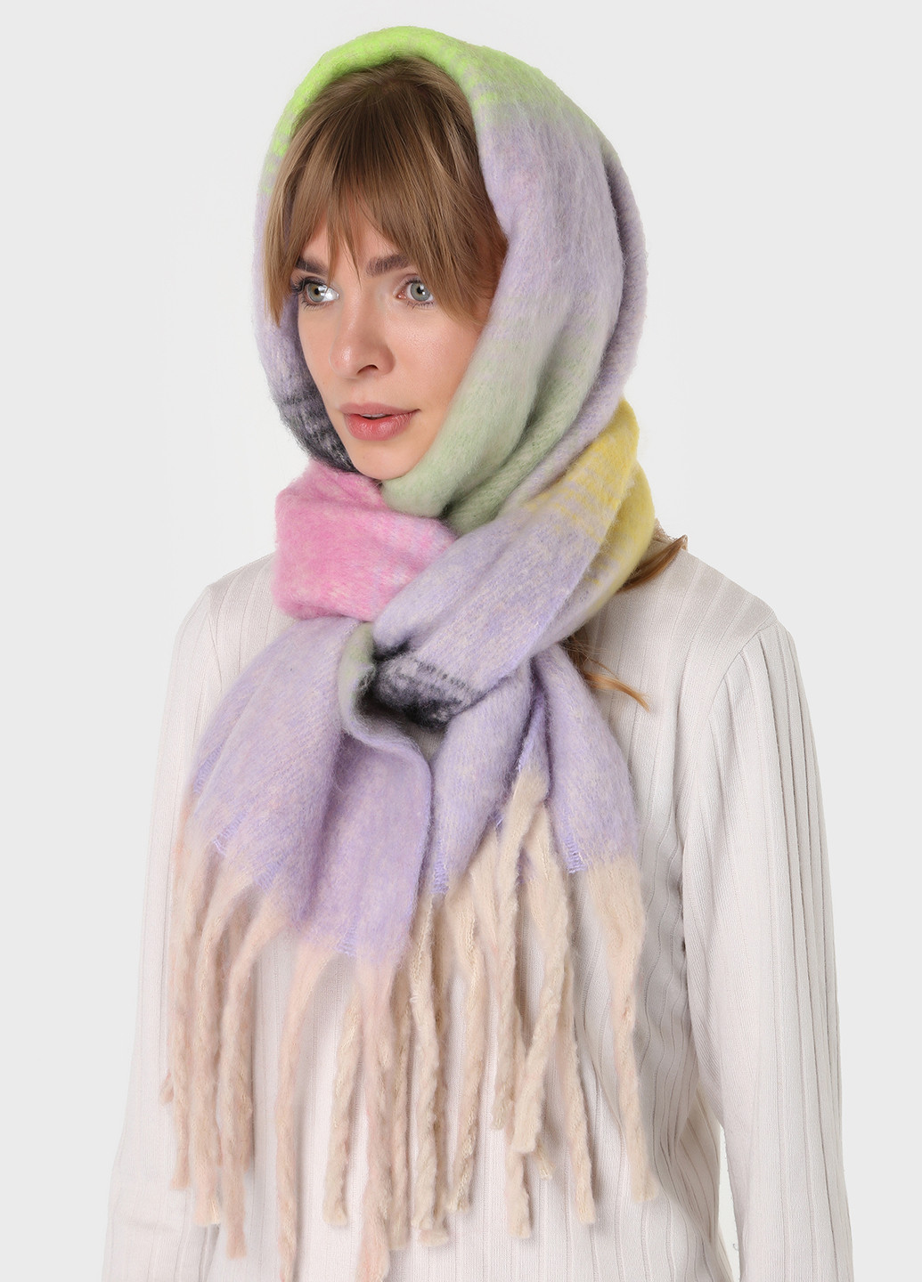Теплый зимний шерстяной шарф с китицами (185*40см) 445006 Merlini абстрактный комбинированный кэжуал шерсть