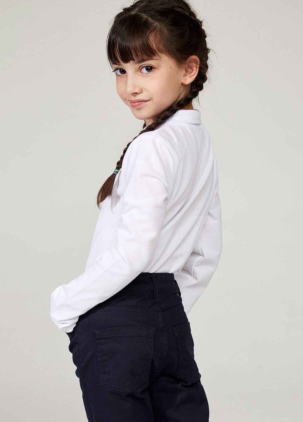 Белая детская футболка-комплект(полло с длинным и коротким рукавом) для девочки DeFacto