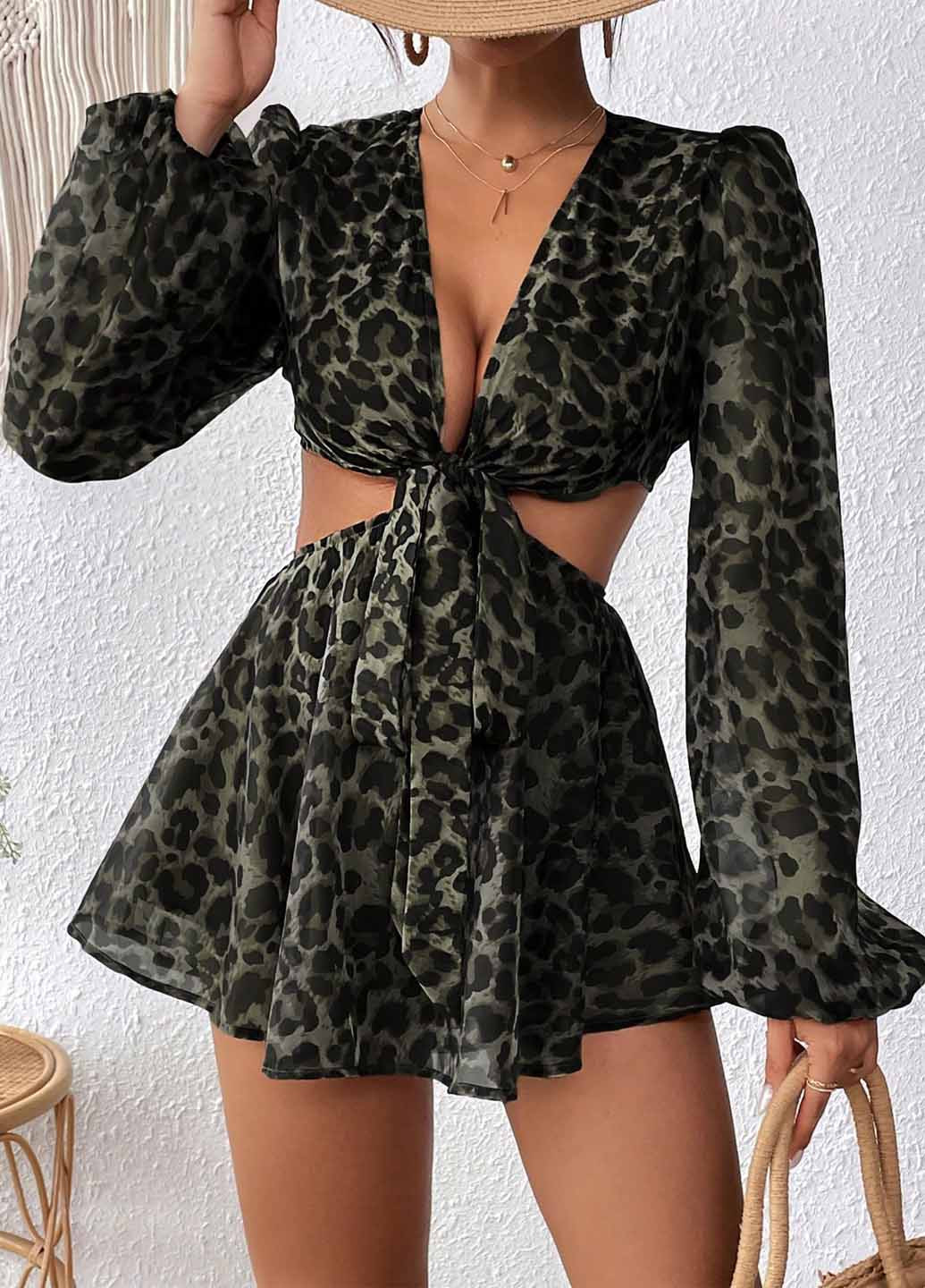 Комбінезон SHEIN комбінезон-шорти леопардовий комбінований кежуал поліестер