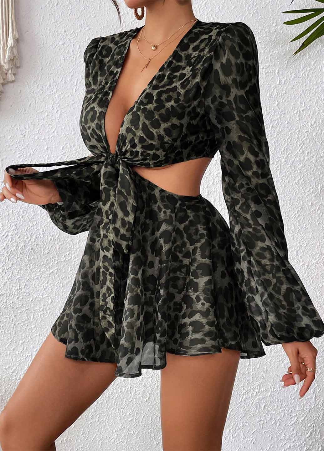 Комбінезон SHEIN комбінезон-шорти леопардовий комбінований кежуал поліестер