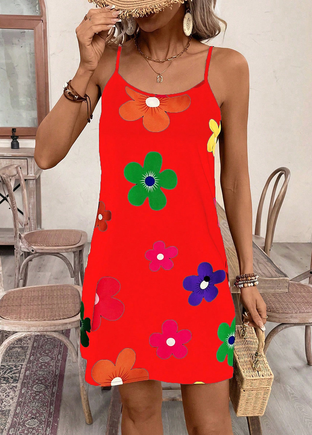 Алое кэжуал платье SHEIN с цветочным принтом