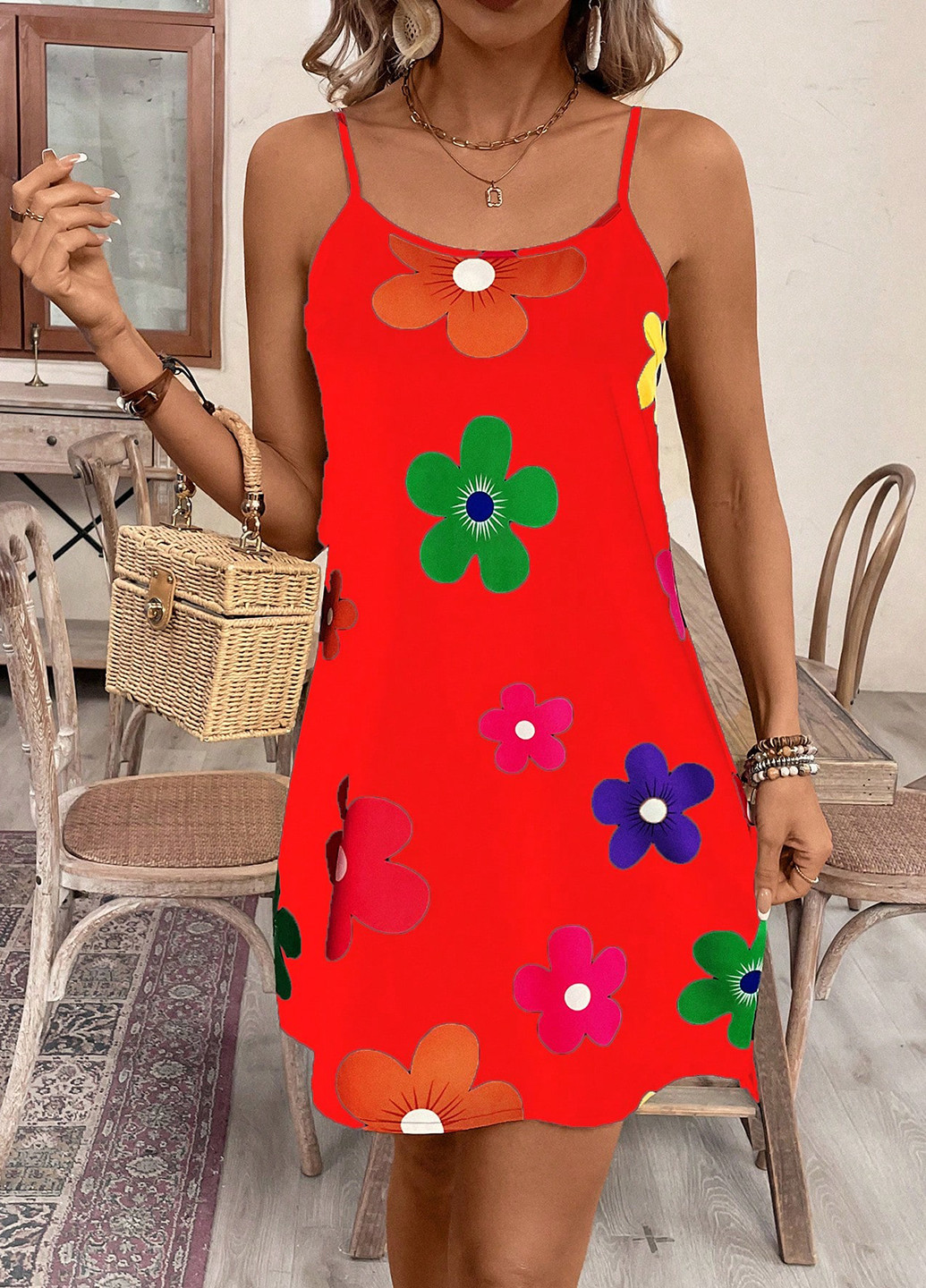 Алое кэжуал платье SHEIN с цветочным принтом