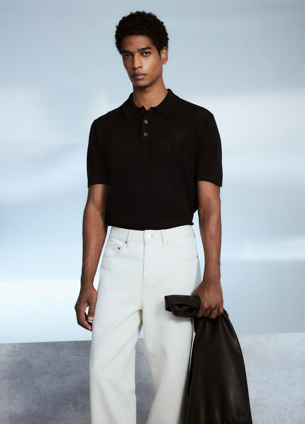 Черная футболка-поло для мужчин H&M однотонная