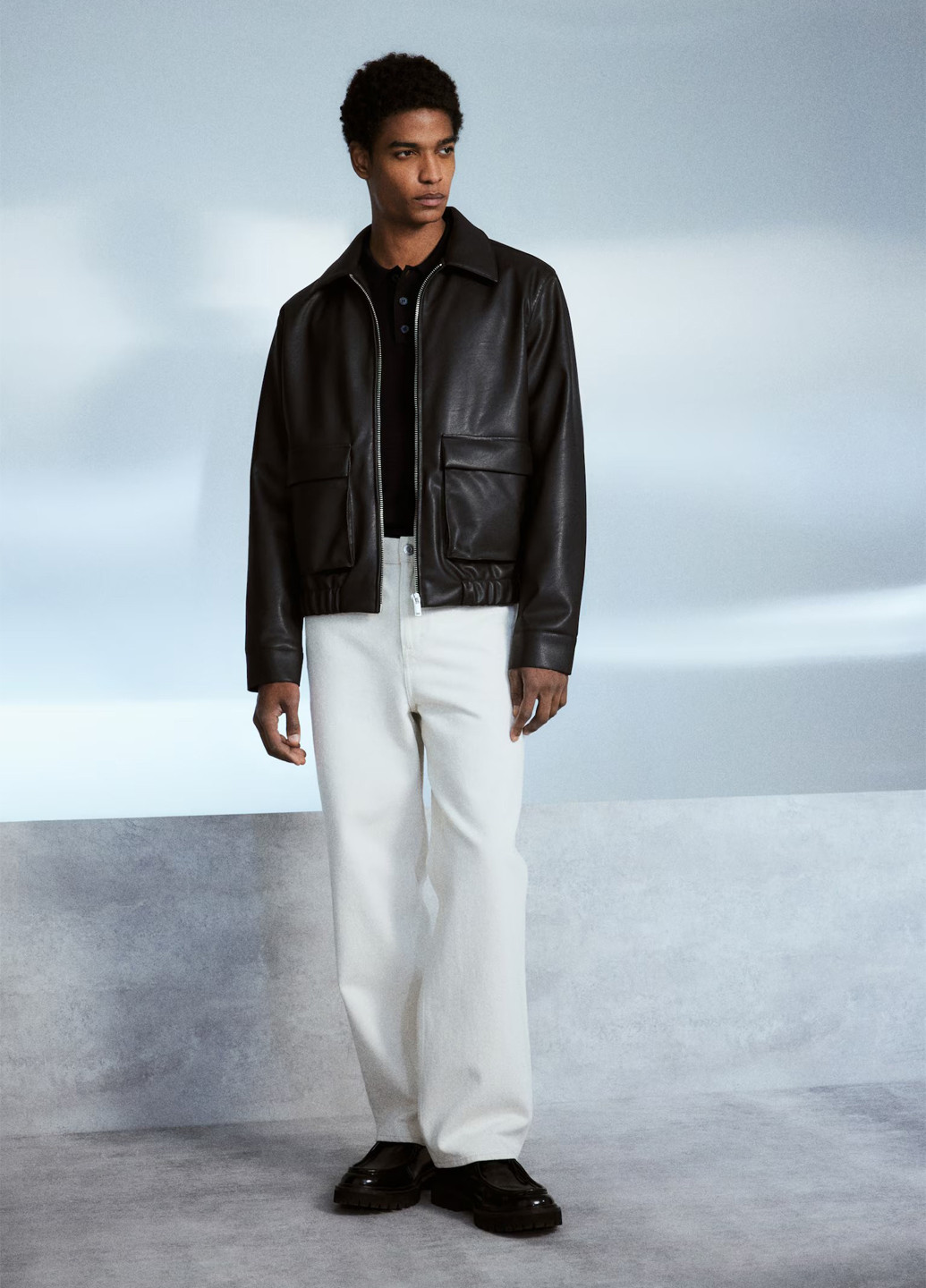 Черная футболка-поло для мужчин H&M однотонная