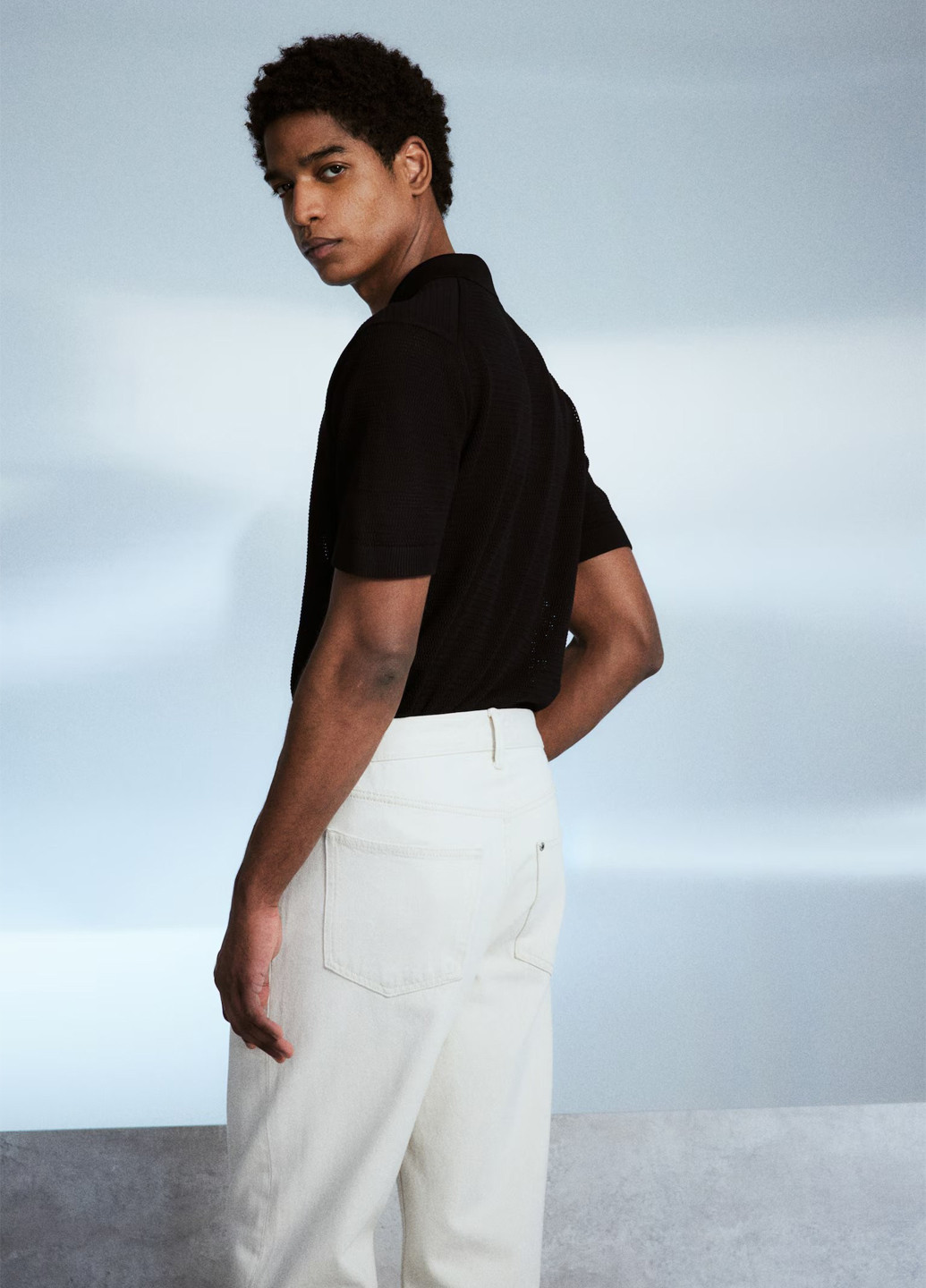 Черная футболка-поло для мужчин H&M однотонная