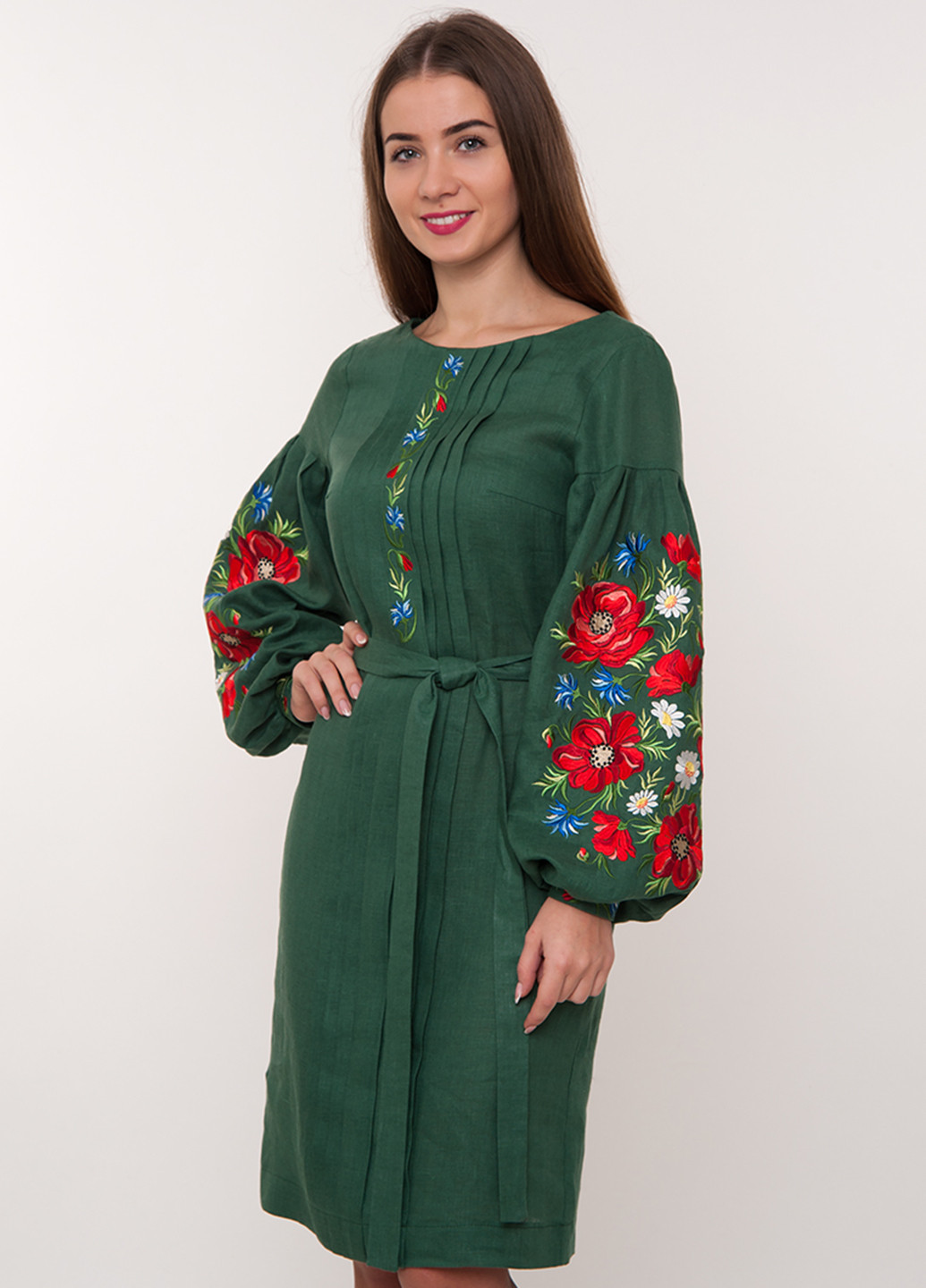 Бутылочное зеленое кэжуал платье Vyshyvanka с рисунком