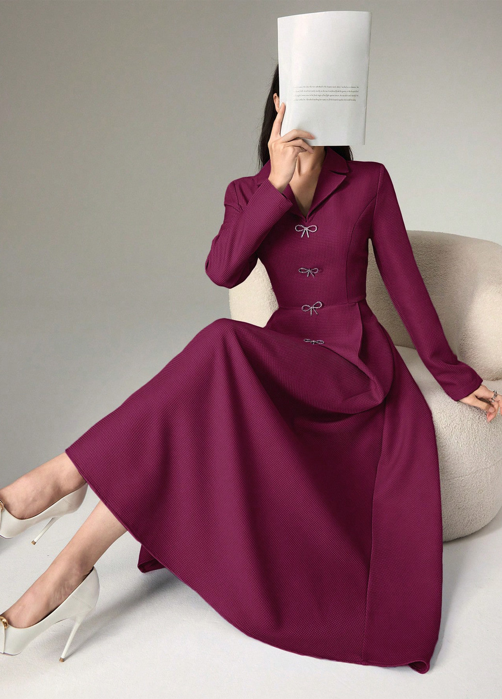 Сливова вечірня, кежуал сукня з спідницею-сонце, футляр SHEIN однотонна