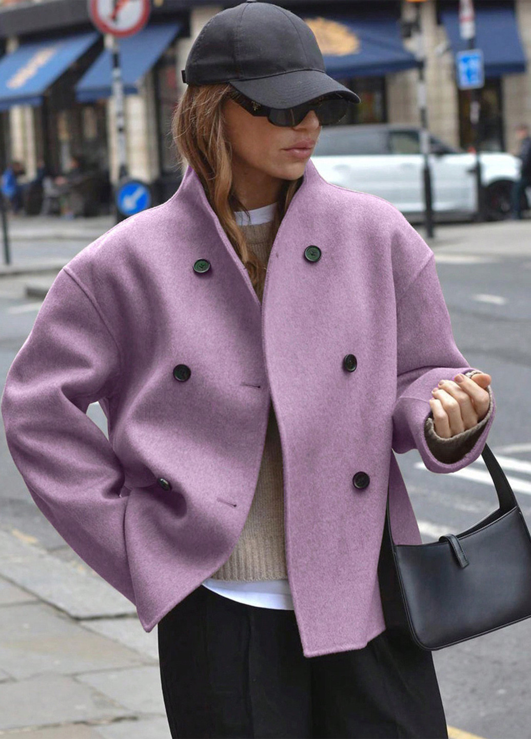 Лілове демісезонне Пальто двобортне SHEIN