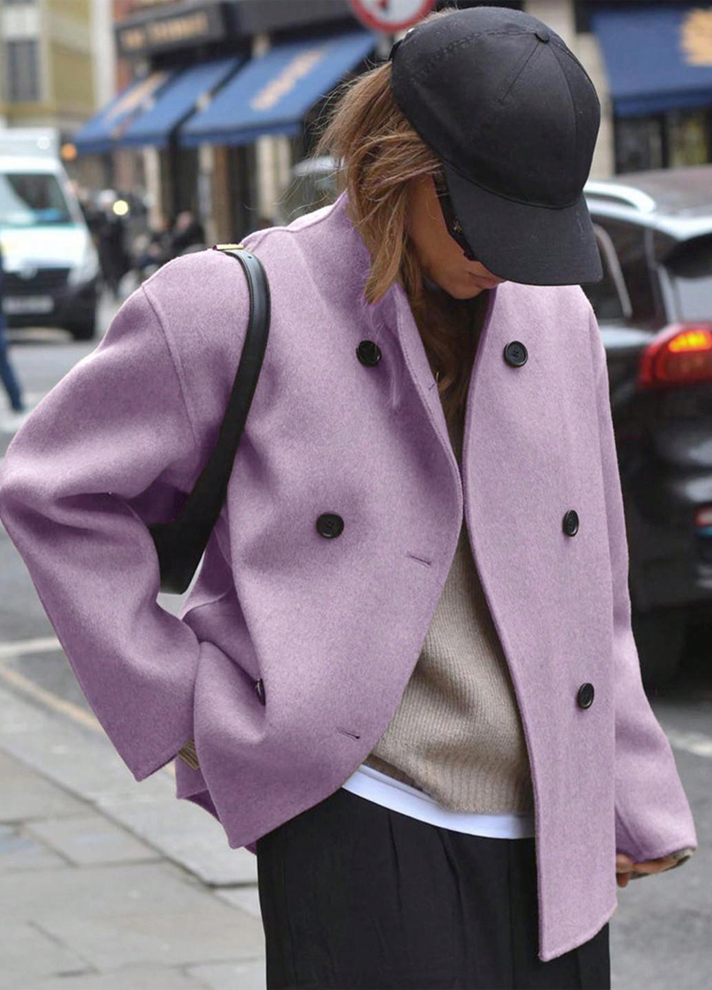 Лілове демісезонне Пальто двобортне SHEIN