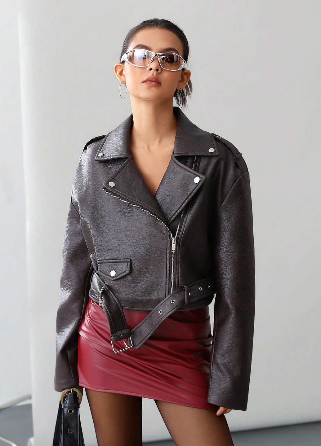 Темно-коричнева демісезонна куртка косуха SHEIN