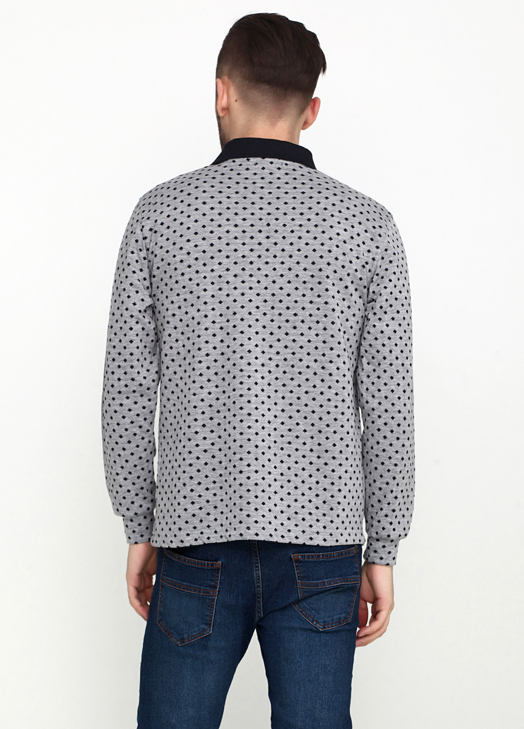 Серая футболка-поло для мужчин Clartex с геометрическим узором