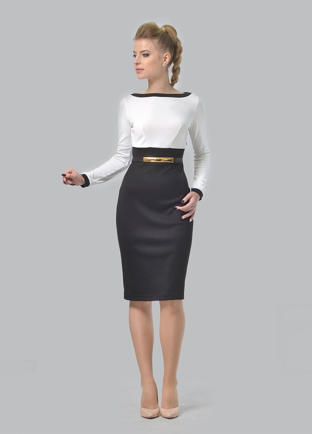 Черно-белое кэжуал платье футляр Lada Lucci однотонное