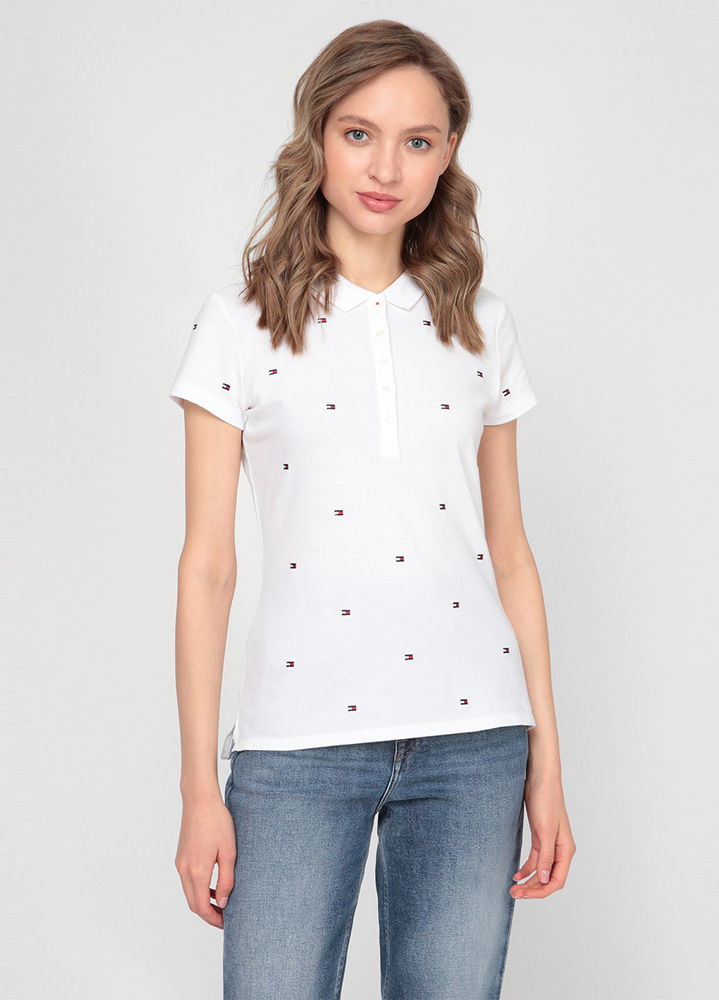 Белая женская футболка-поло Tommy Hilfiger с логотипом