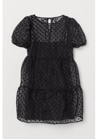 Черное кэжуал платье с пышными рукавами o8305 s черное H&M в горошек