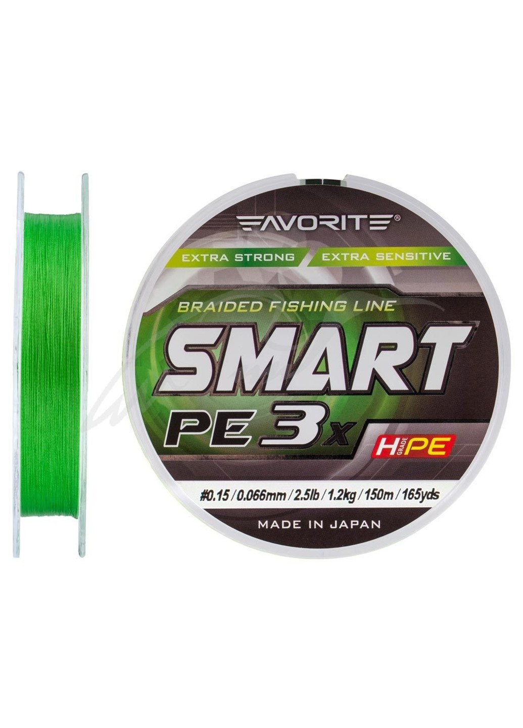 1693-10-60 Шнур Smart PE 3x 150м (l.green) # 0.15 / 0.066mm 2.5lb / 1.2kg Favorite (252468199)