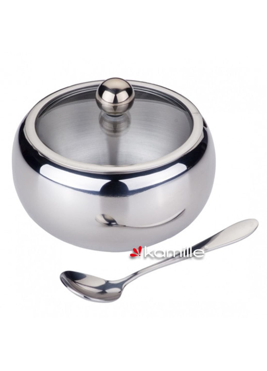 Цукорниця з нержавіючої сталі 460мл з ложечкою та скляною кришкою 7002 Kamille (253871550)