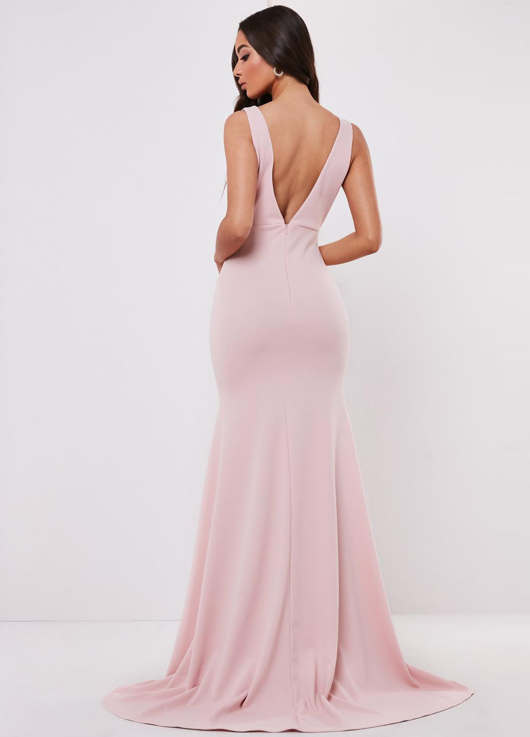 Светло-розовое вечернее платье с открытой спиной, годе Missguided однотонное