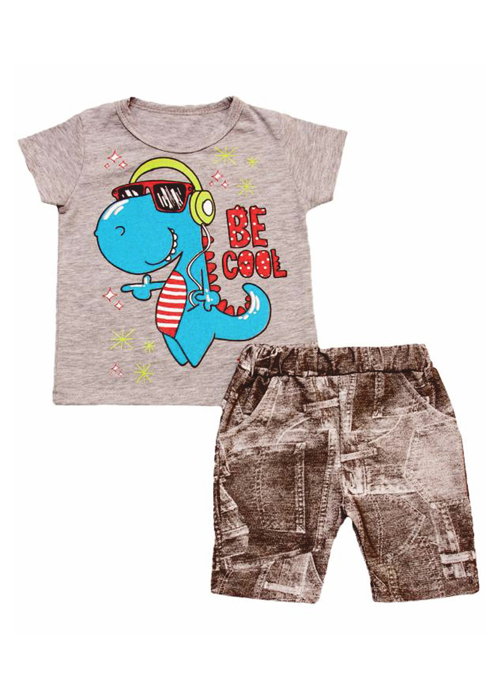 Серый летний комплект (футболка, шорты) BabiesBerries