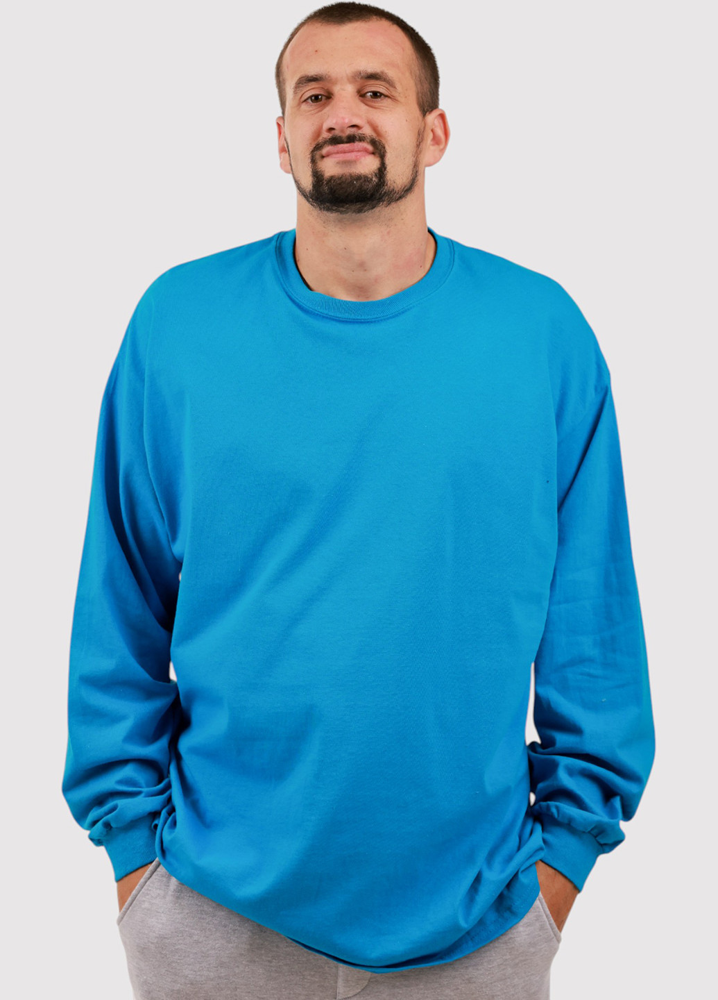 Лонгслів Gildan однотонний блакитний кежуали трикотаж, бавовна