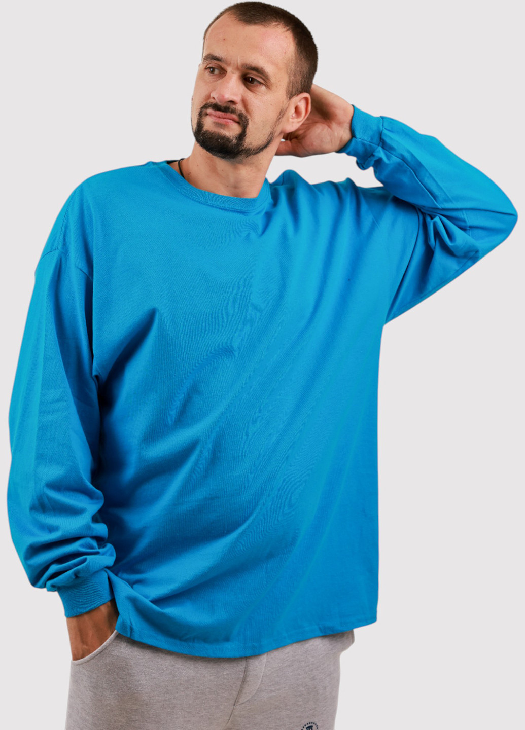 Лонгслів Gildan однотонний блакитний кежуали трикотаж, бавовна