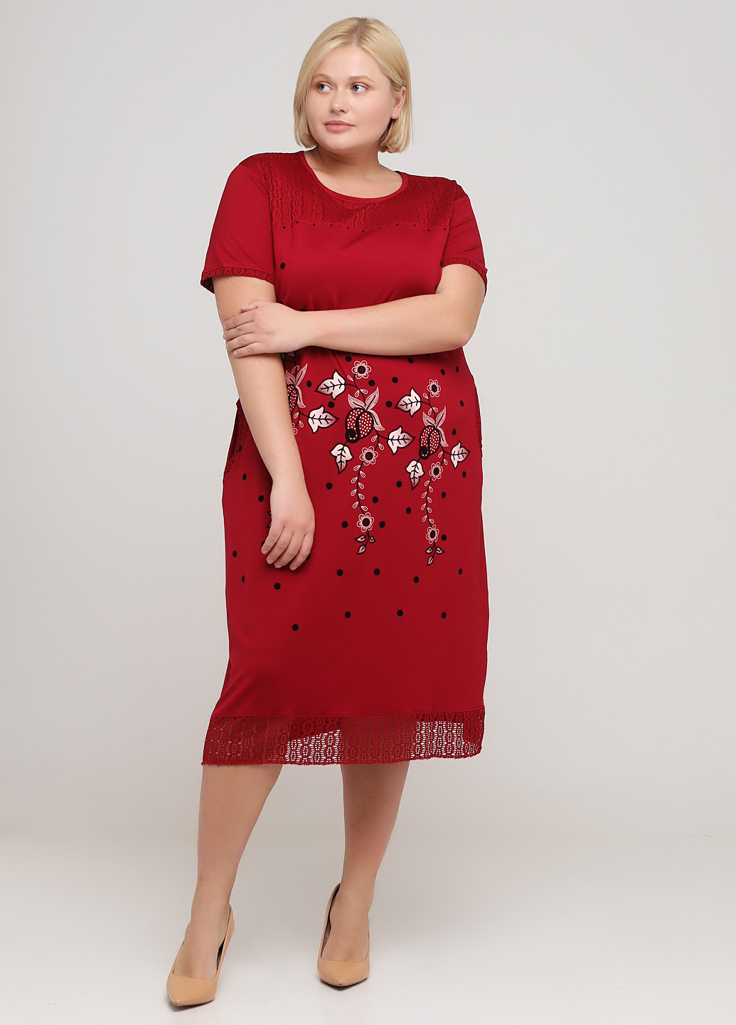 Бордовое кэжуал платье ROMEO LIFE с цветочным принтом