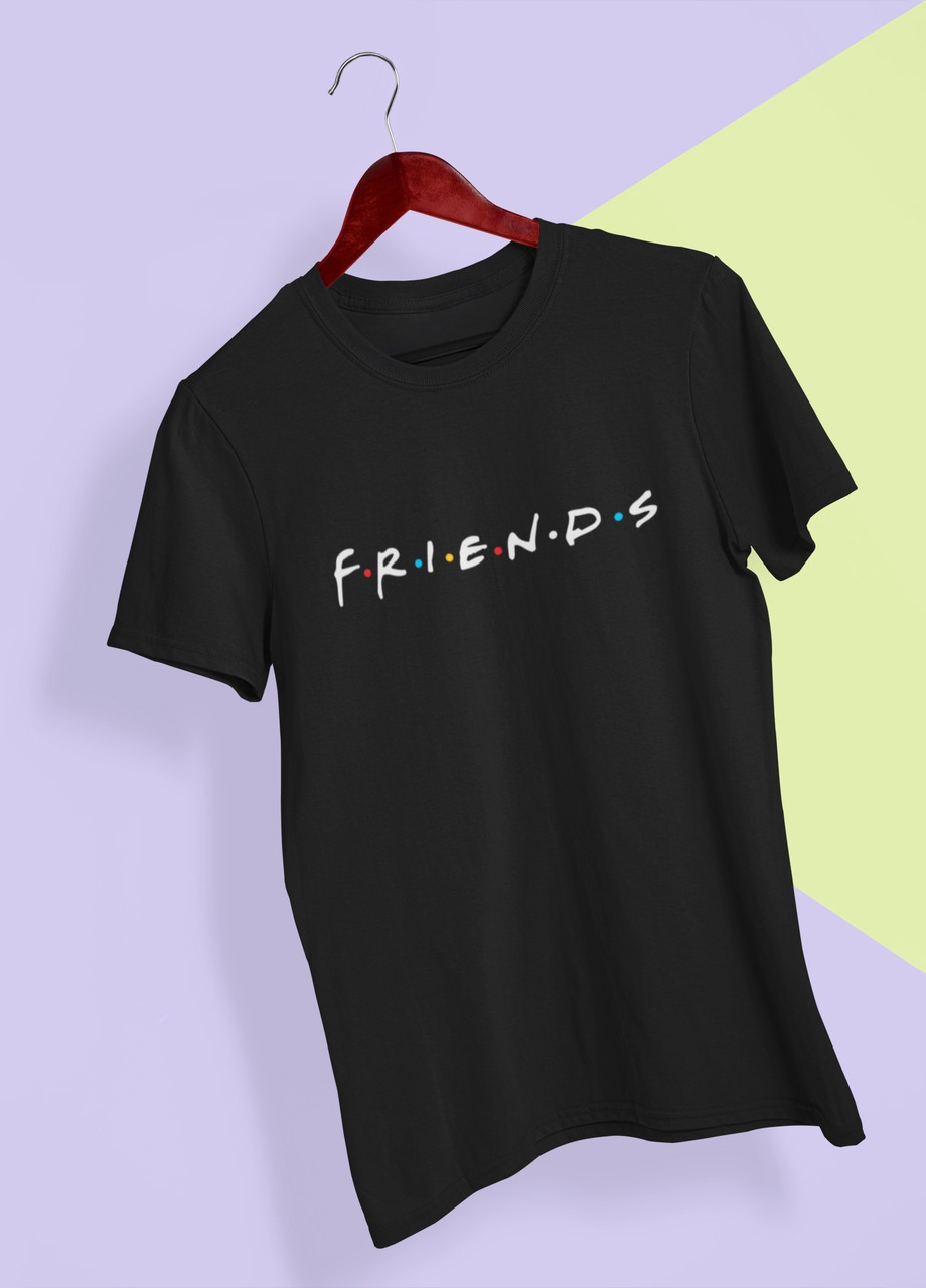 Чорна футболка чоловіча чорна з принтом "friends" Maybel