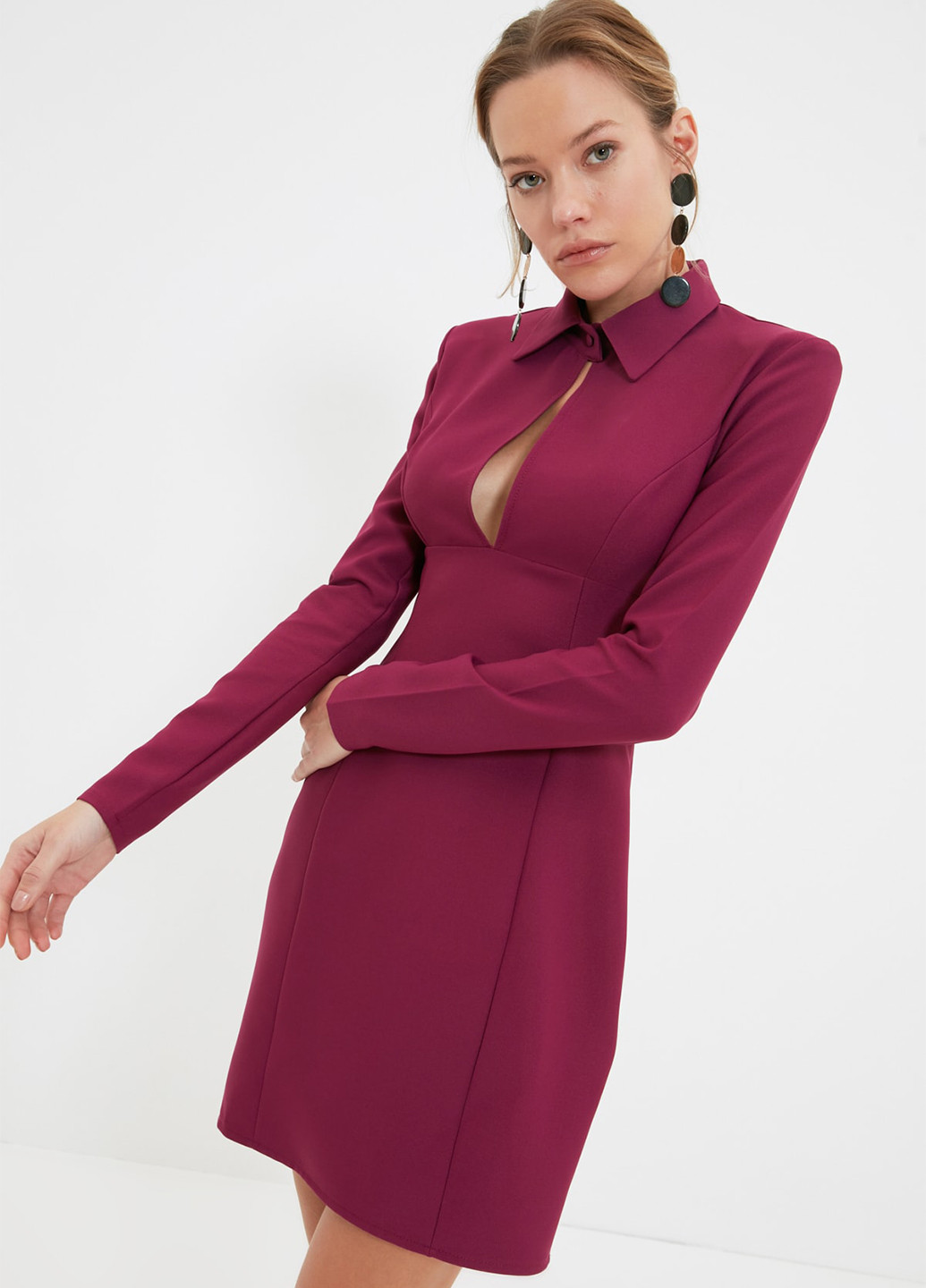 Бордовое кэжуал платье футляр Trendyol