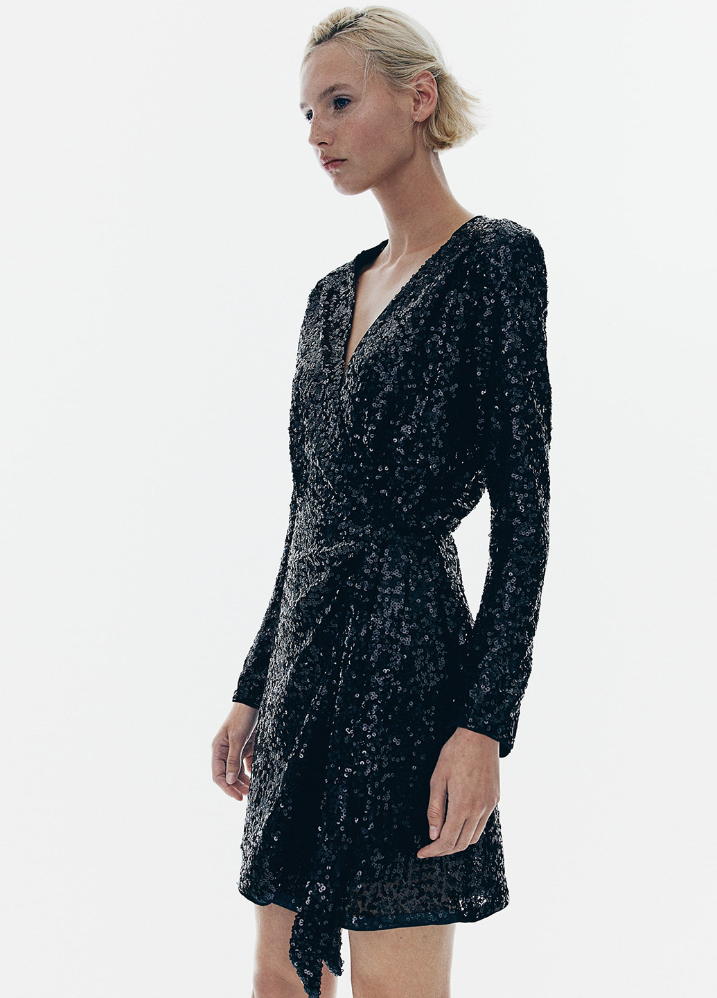 Черно-белое праздничный, вечернее платье на запах H&M однотонное