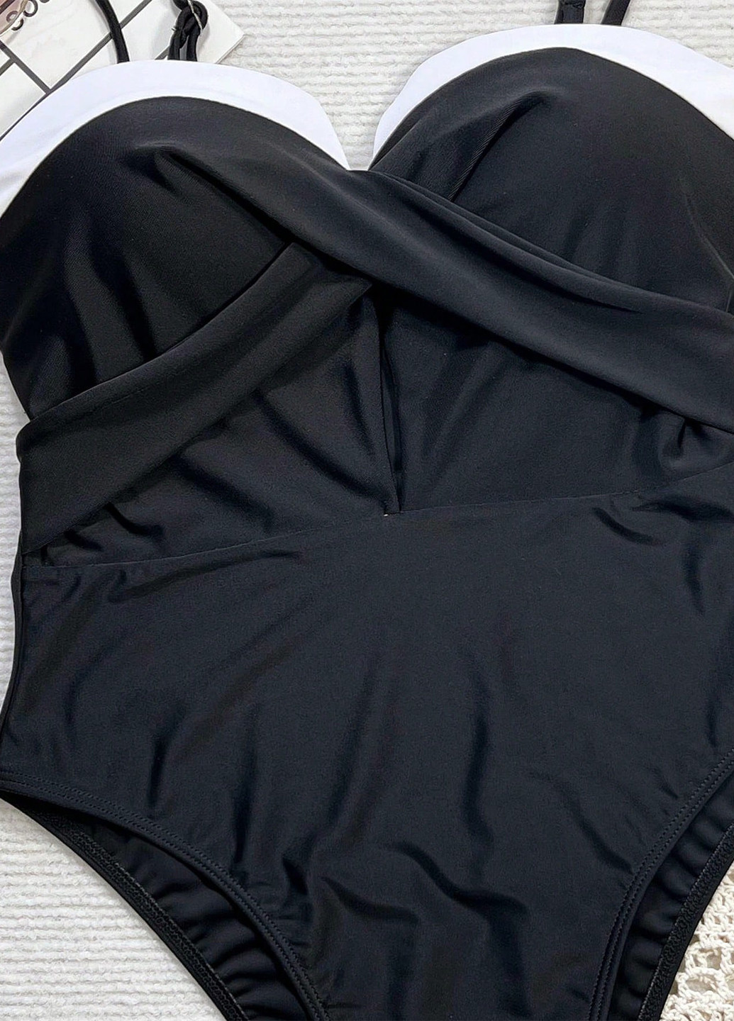 Чорно-білий літній купальник майо, суцільний SHEIN