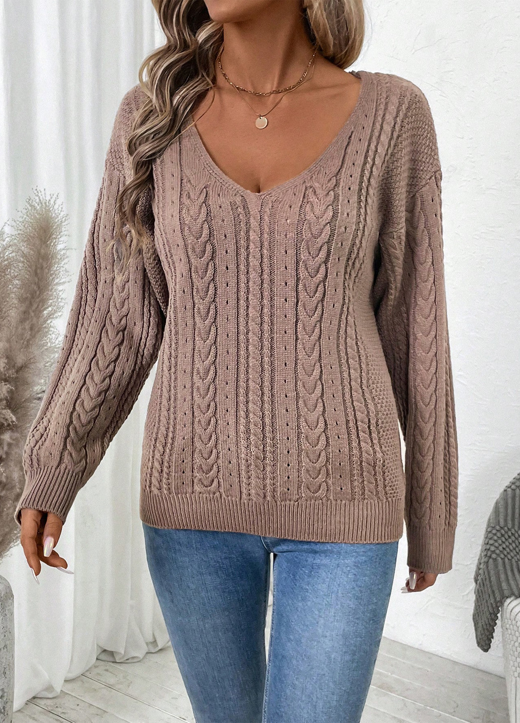 Розово-коричневый демисезонный пуловер пуловер SHEIN