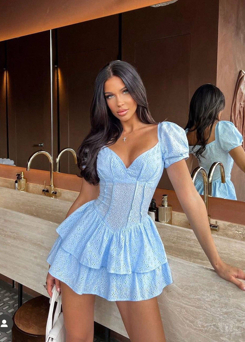 Голубое кэжуал платье-комбинезон клеш No Brand однотонное