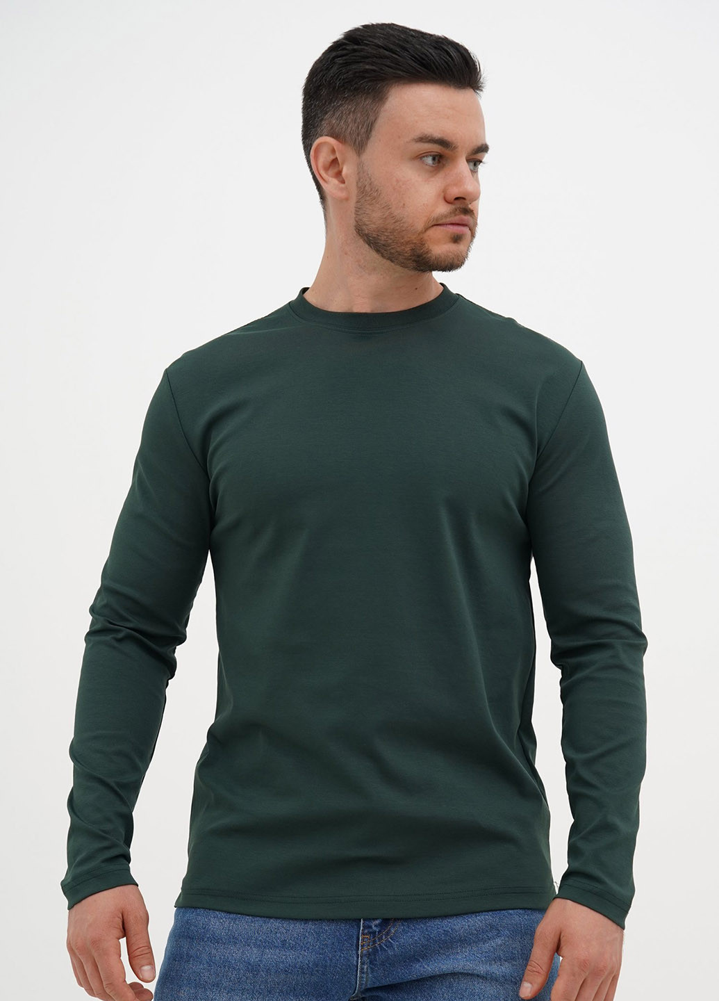 Лонгслів Trend Collection однотонний смарагдовий кежуали бавовна, трикотаж