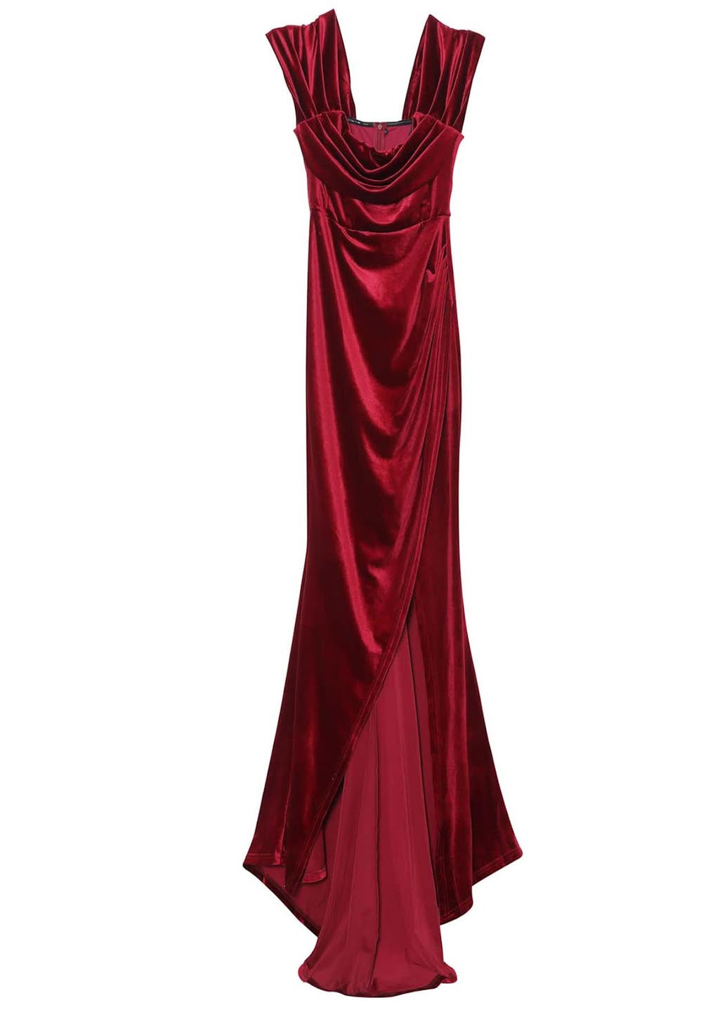 Бордовое вечернее платье годе, на запах, с открытой спиной, с открытыми плечами, со шлейфом SHEIN однотонное