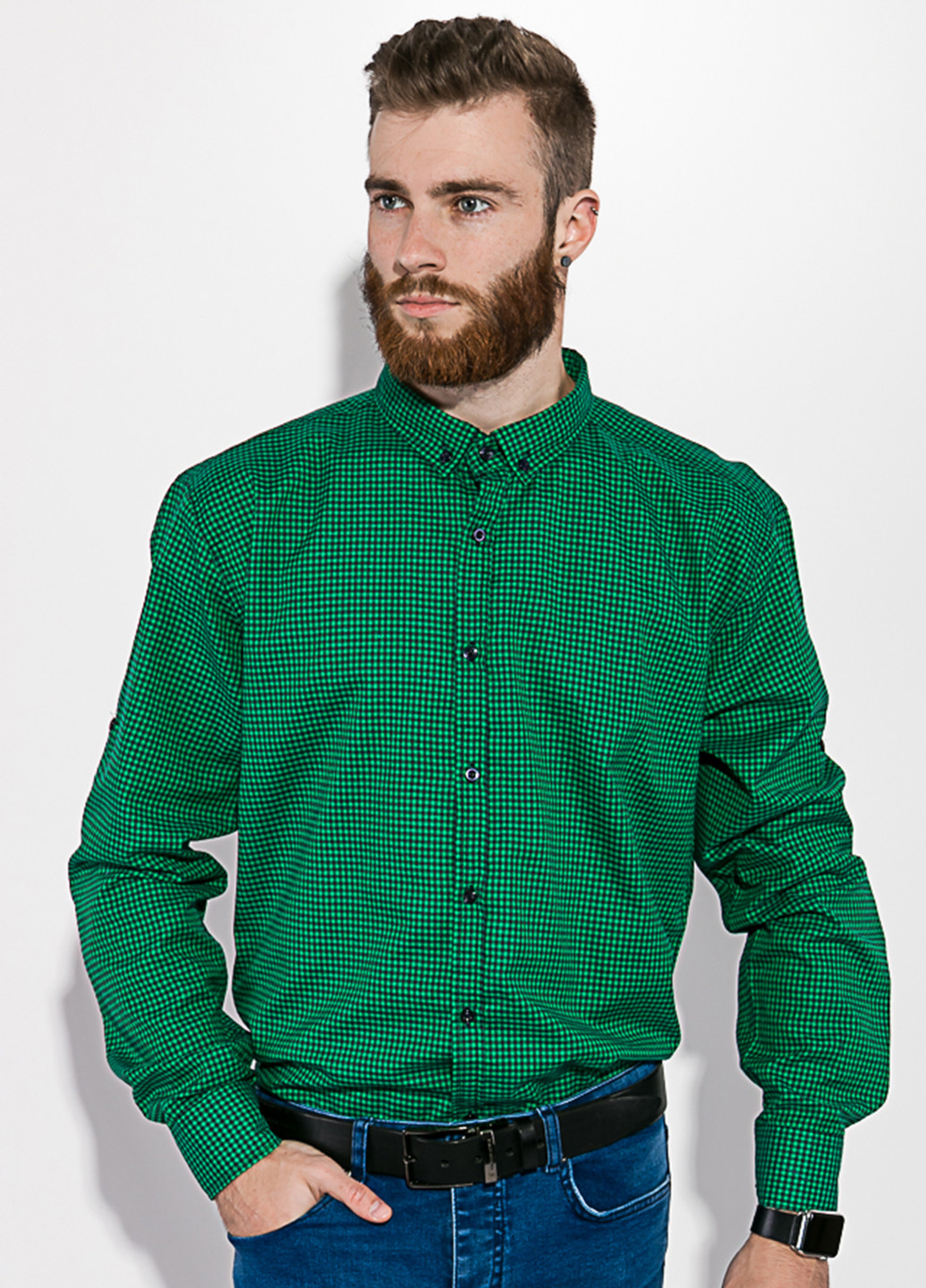 Зеленая кэжуал рубашка в клетку Time of Style с длинным рукавом