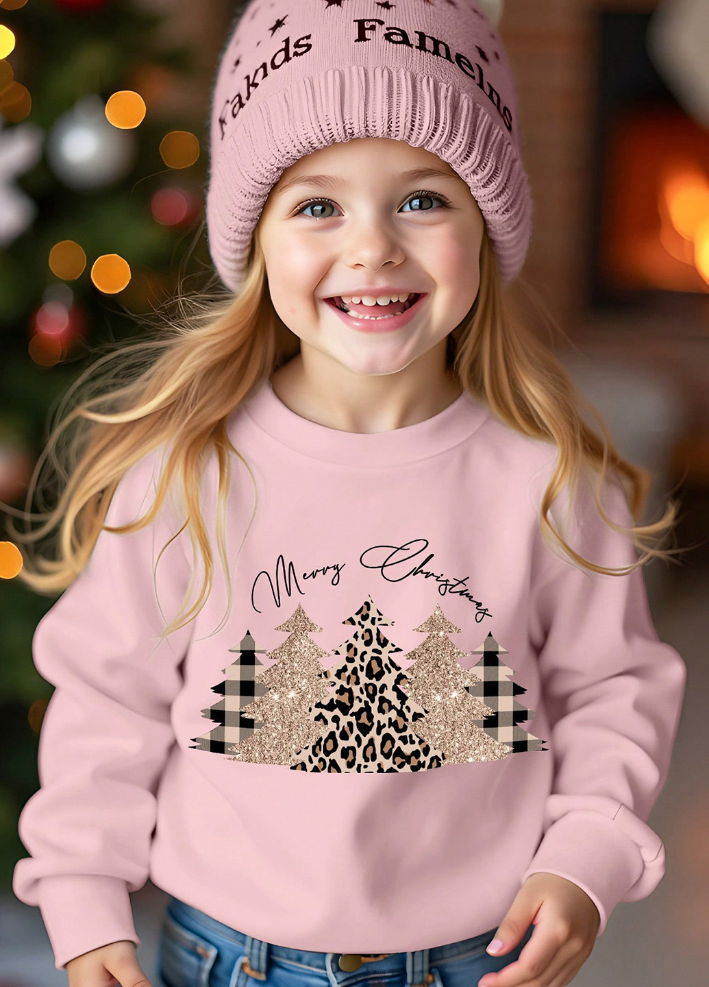 SHEIN свитшот новогодний розовый кэжуал полиэстер, трикотаж