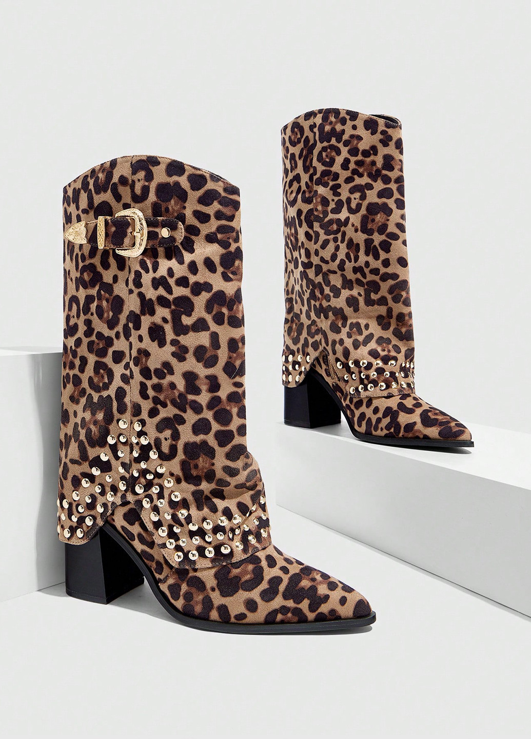 Осенние сапоги казаки SHEIN с пряжкой, с камнями