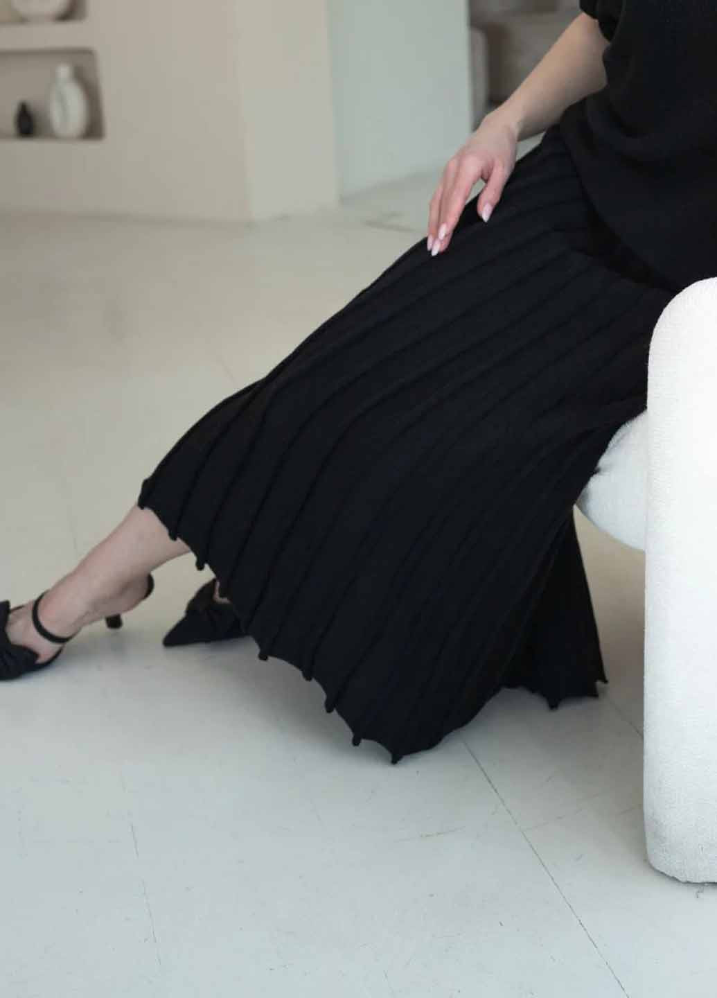 Черная кэжуал однотонная юбка Fashion плиссе