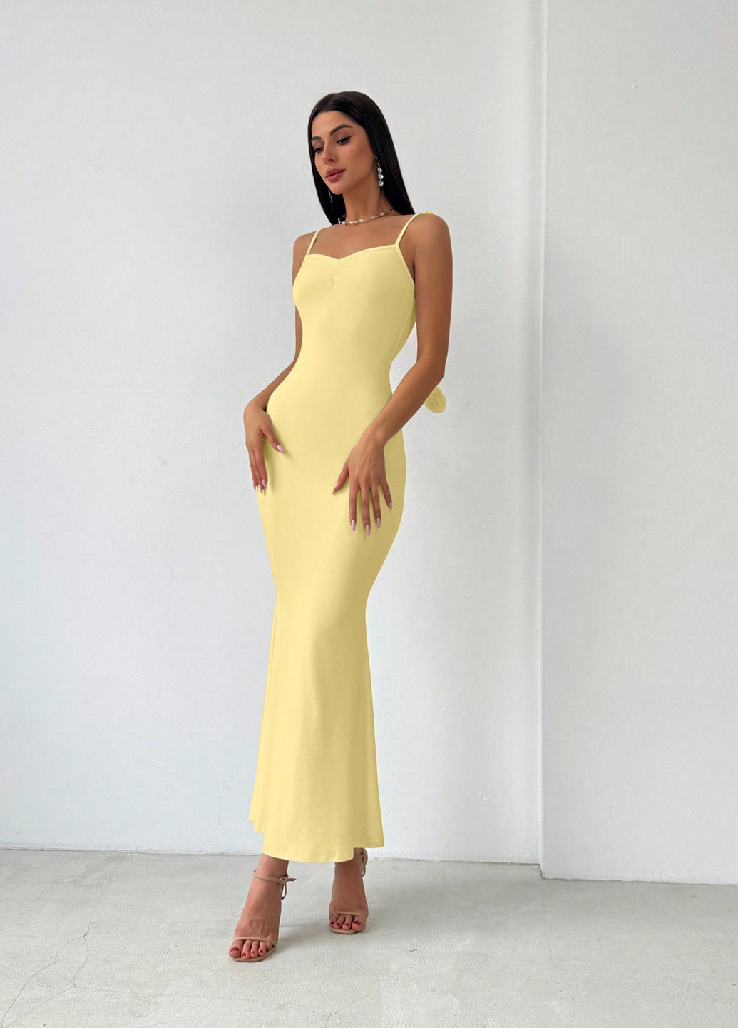 Жовтий вечірня сукня годе, з відкритою спиною SHEIN однотонна