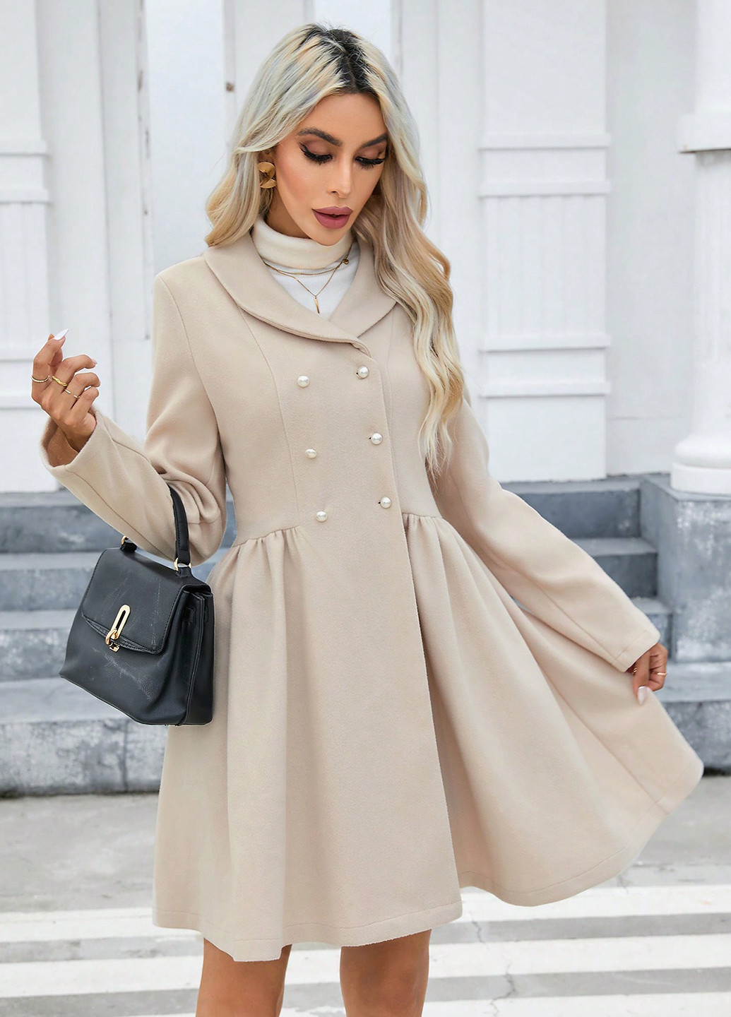 Молочное демисезонное Пальто двубортное SHEIN