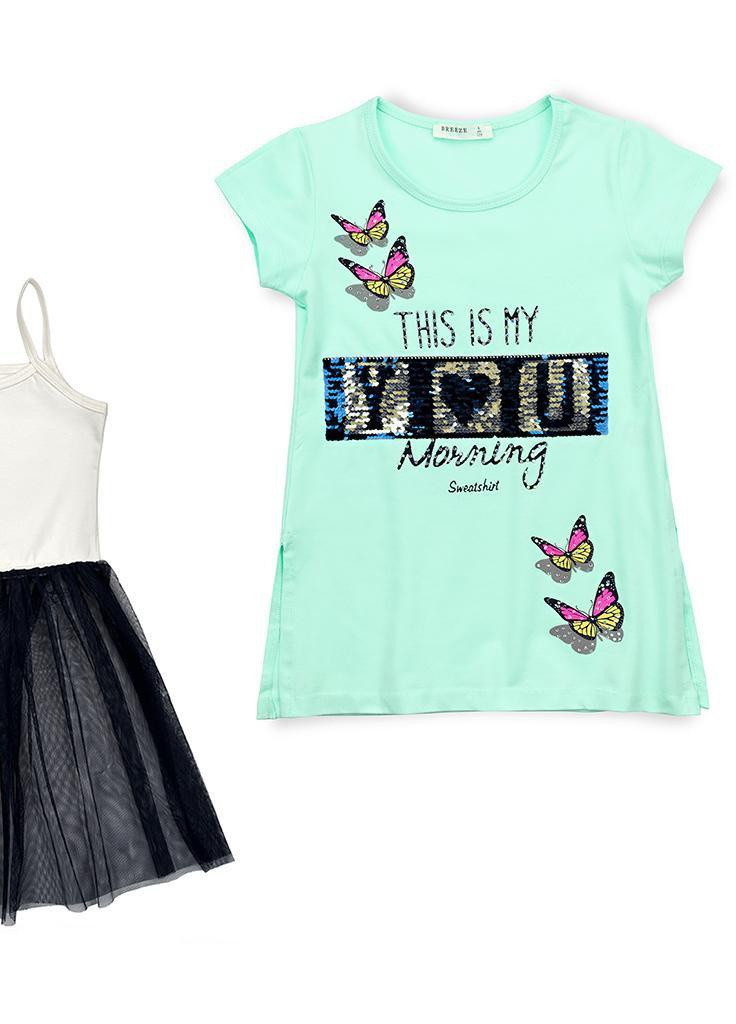 Синіти футболка туніка з метеликами (10262-152g-green) Breeze (205765917)