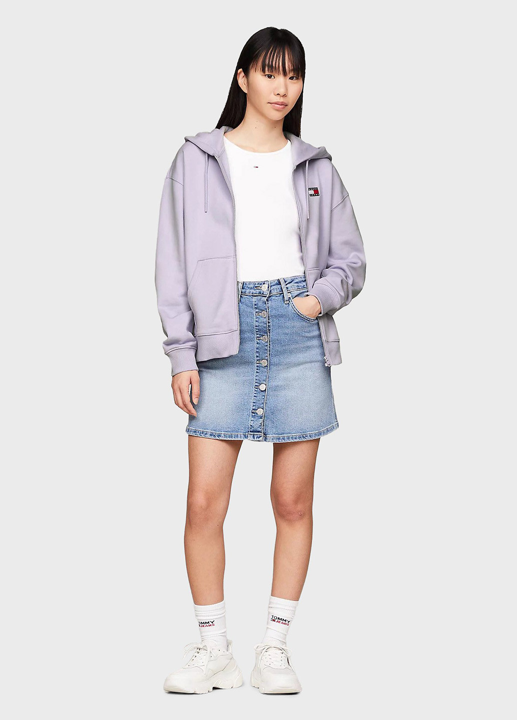 Синяя кэжуал, джинсовая однотонная юбка Tommy Jeans а-силуэта (трапеция)