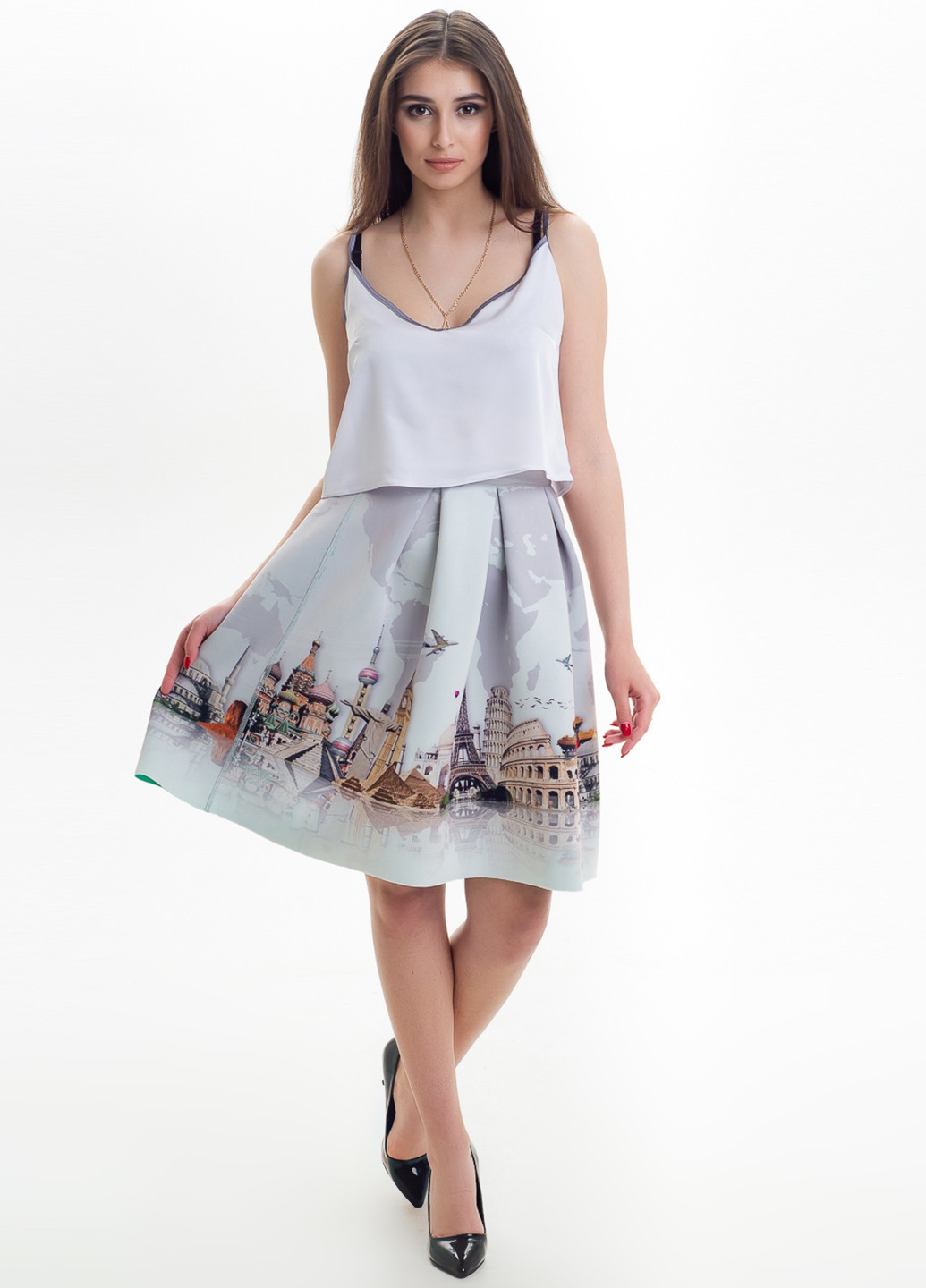 Разноцветная кэжуал с рисунком юбка Jenteen а-силуэта (трапеция)