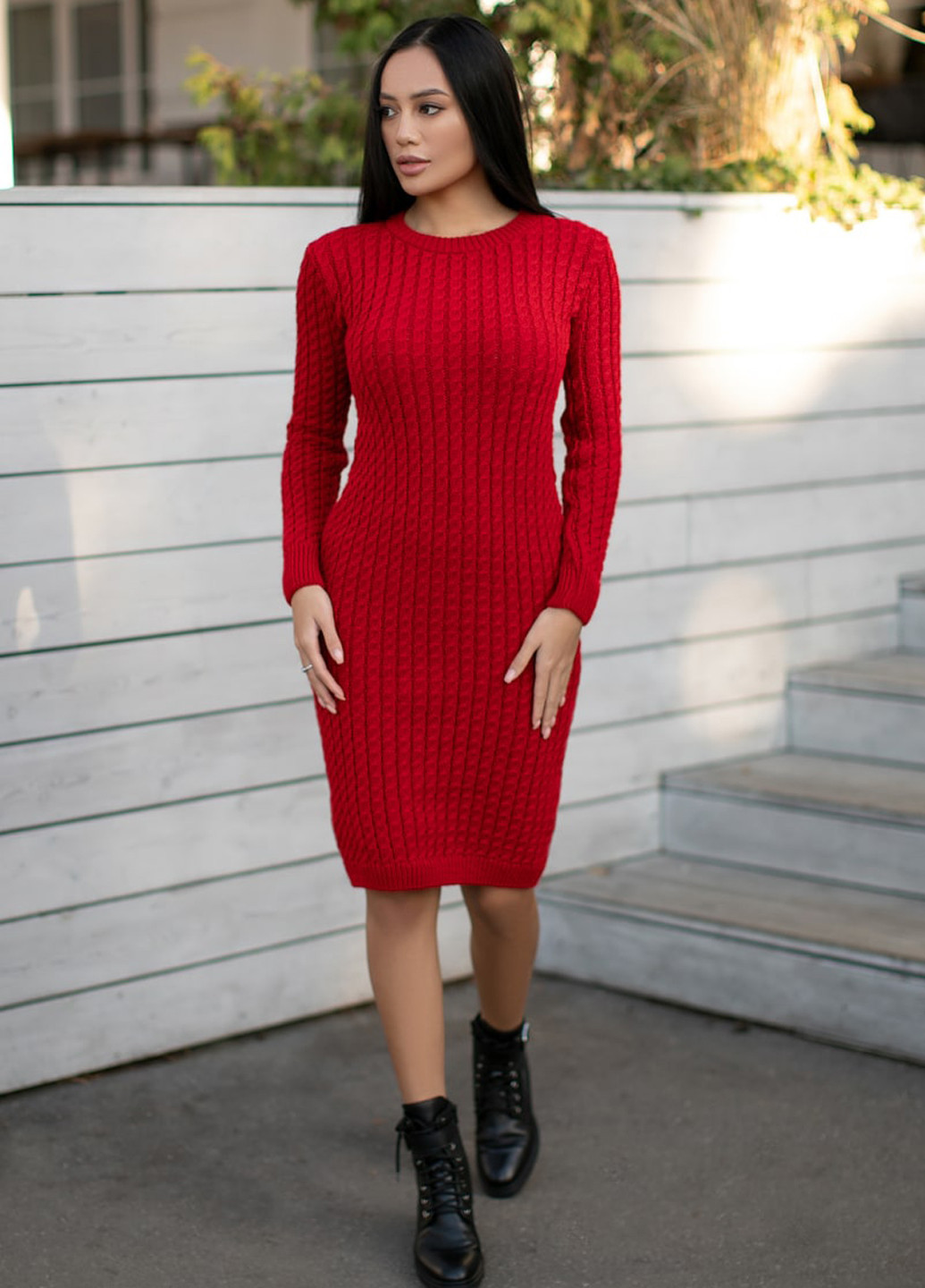Красное кэжуал красное платье с узором SL.IRA однотонное