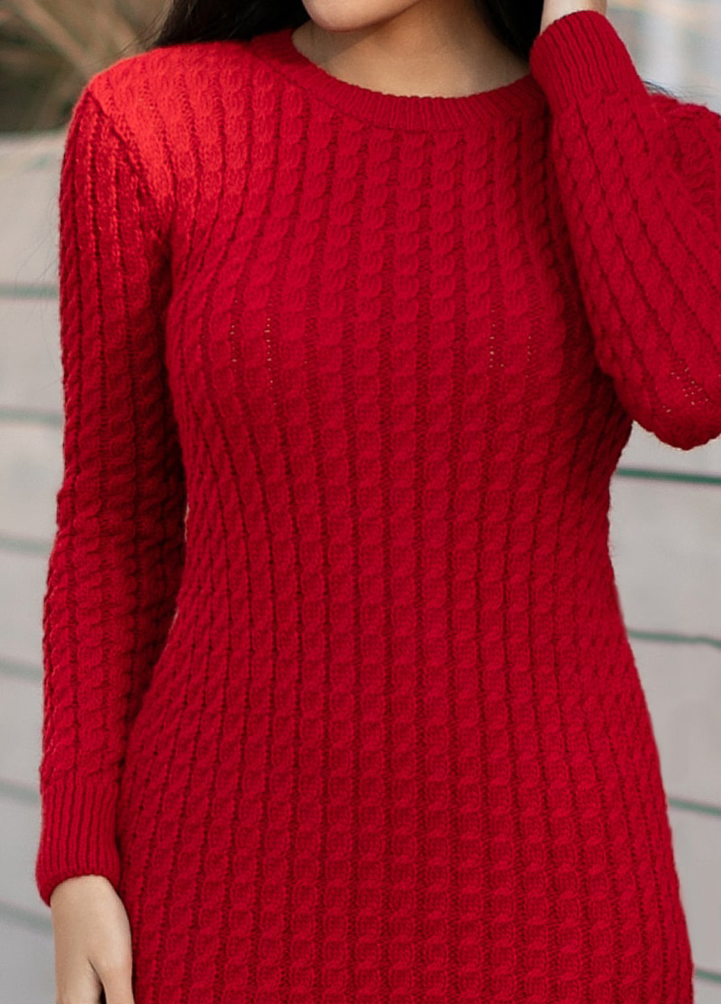 Красное кэжуал красное платье с узором SL.IRA однотонное