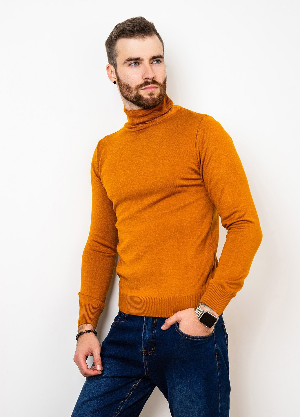 Горчичный демисезонный свитер мужской джемпер ISSA PLUS GN4-57
