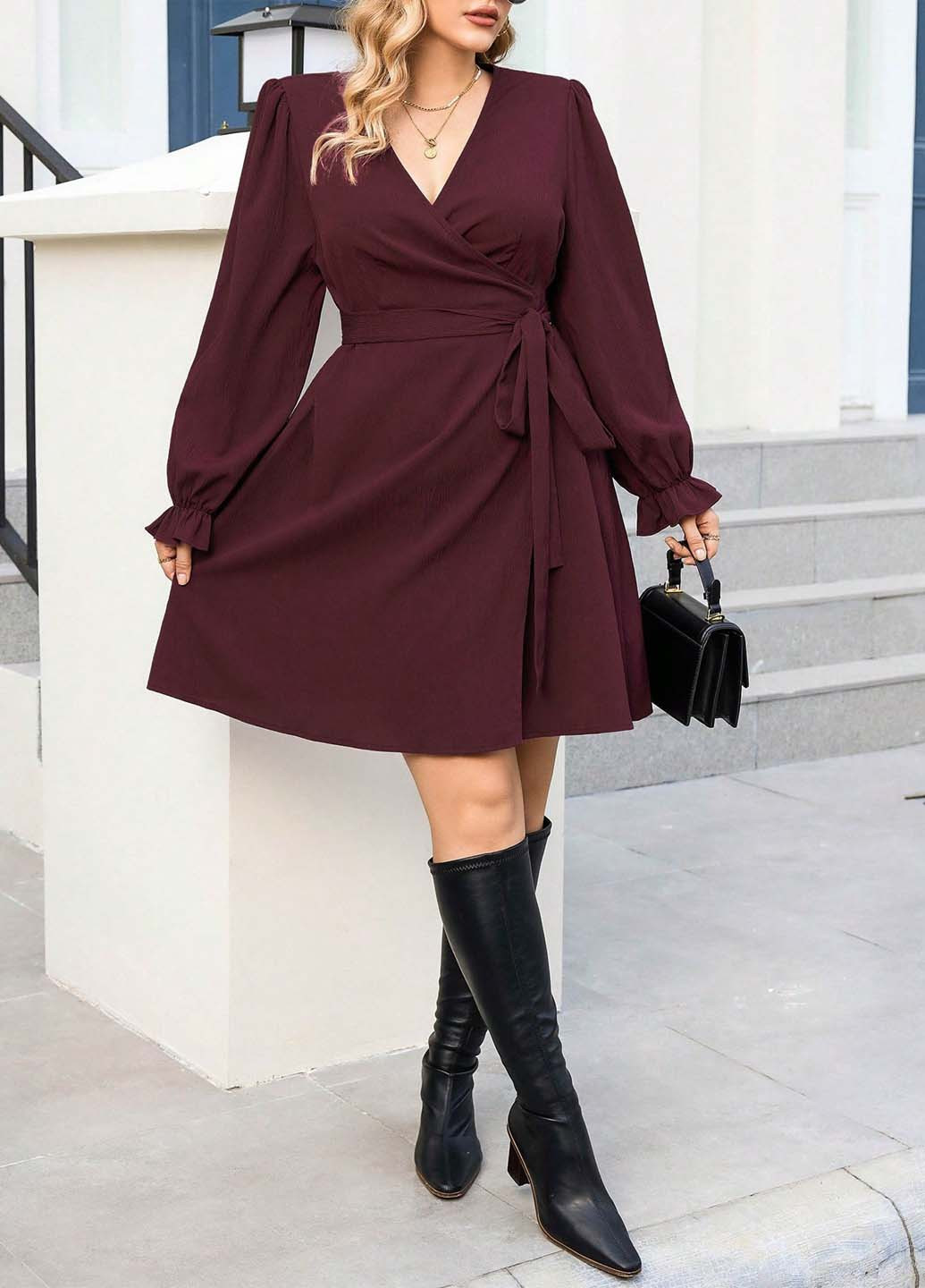 Вишнева кежуал сукня на запах SHEIN однотонна